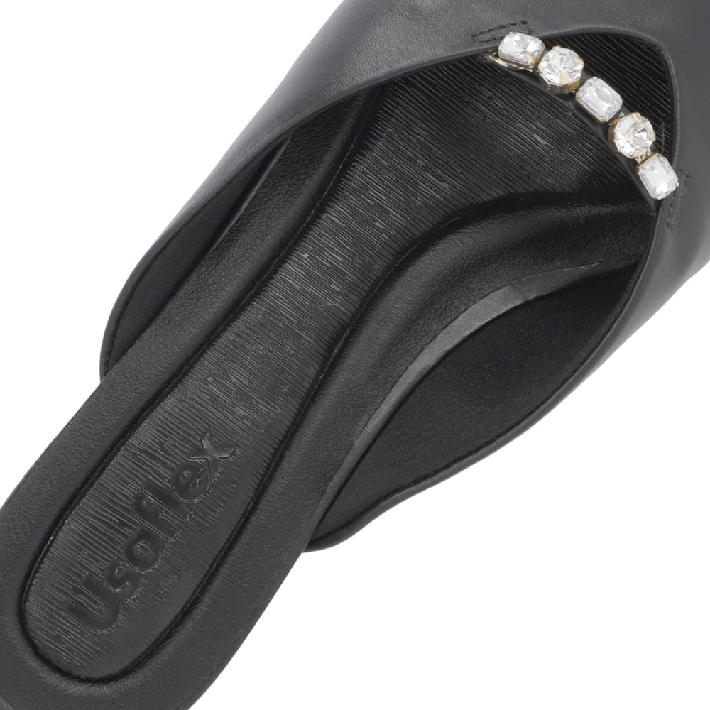 Mule Preto Bico Fino Couro Vegetal Salto Anabela Conforto Gel