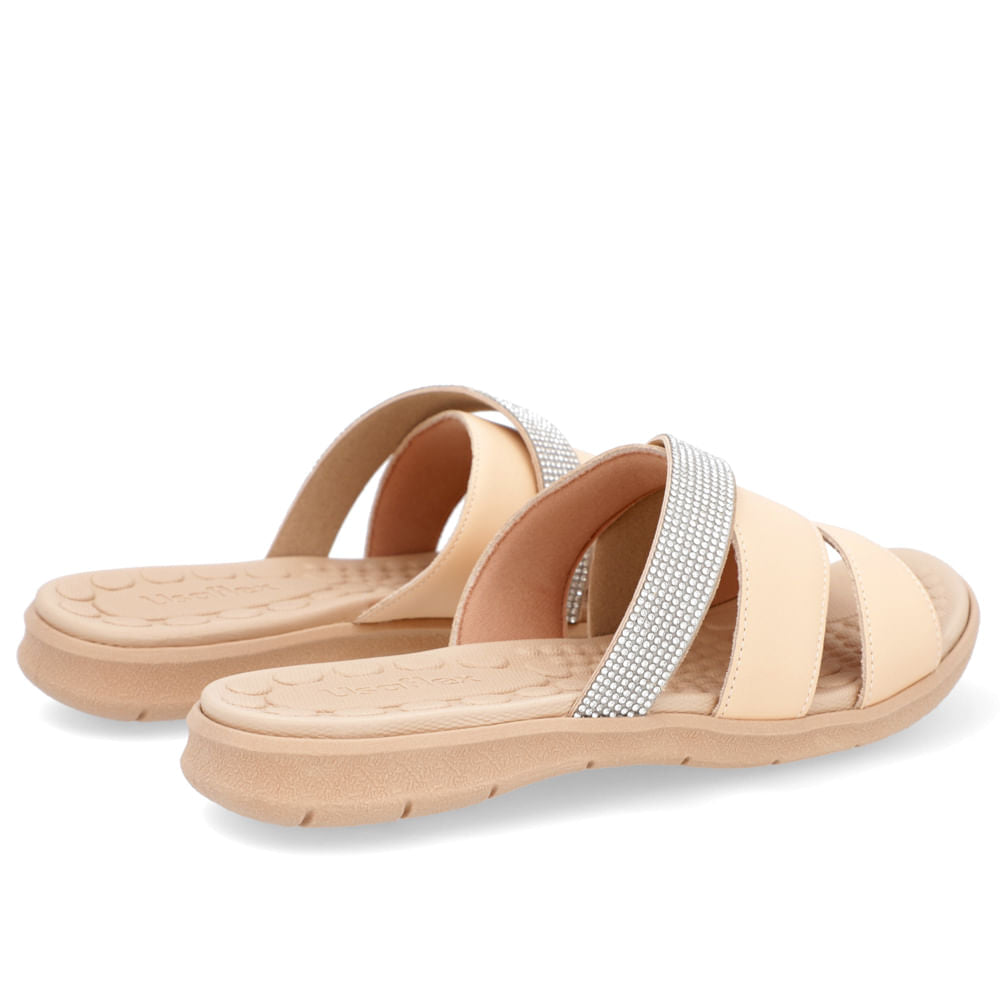 Slide Laranja Feminino Couro Napa Tiras Strass Palmilha Massageadora