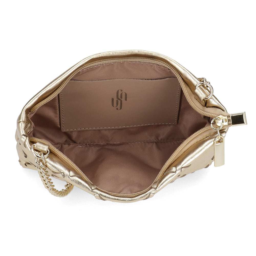 Bolsa Tiracolo Couro Metalizado Ouro Light Comfy Trançado Moderno