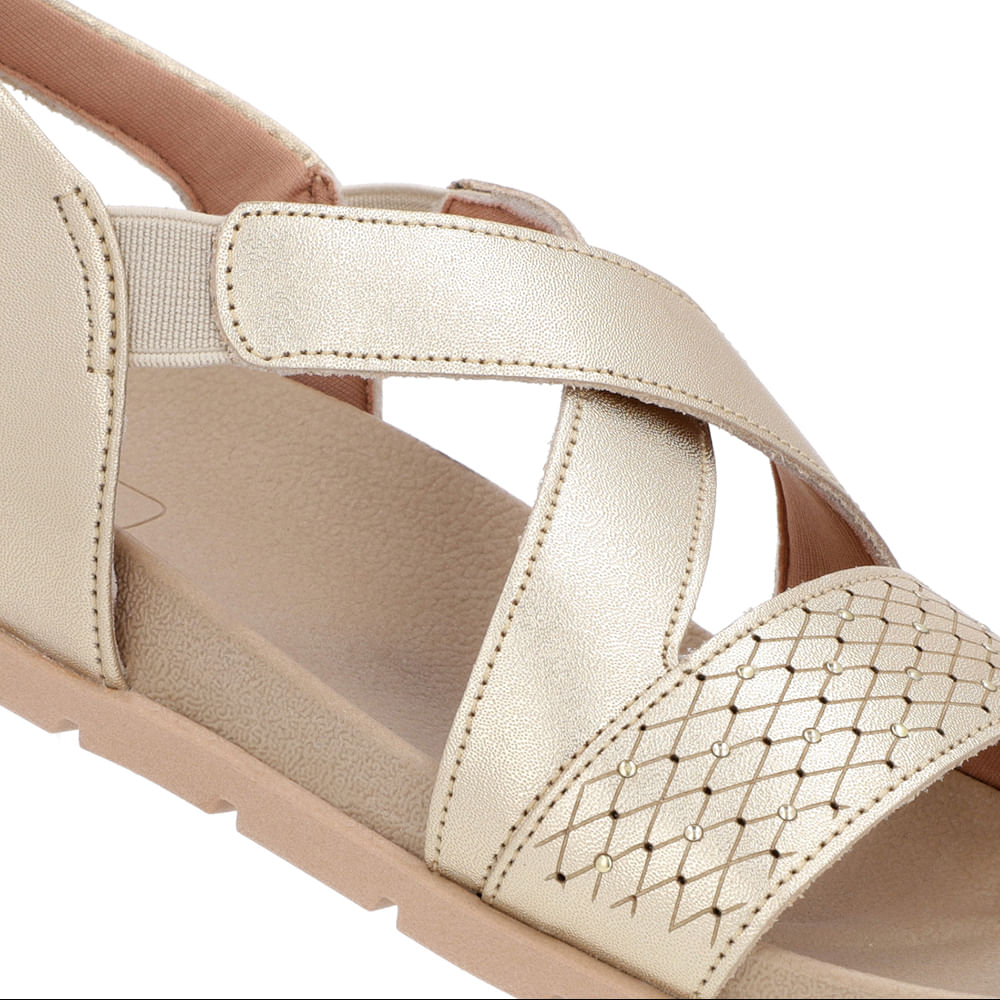 Sandália Couro Soft Slim Dourada Leve Ajuste Ergonômico Confortável