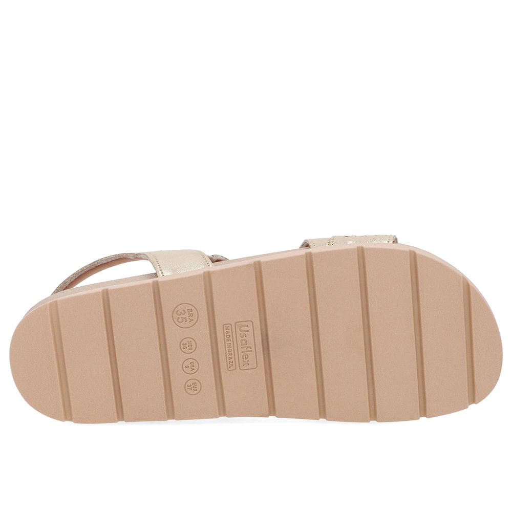 Sandália Couro Soft Slim Dourada Leve Ajuste Ergonômico Confortável