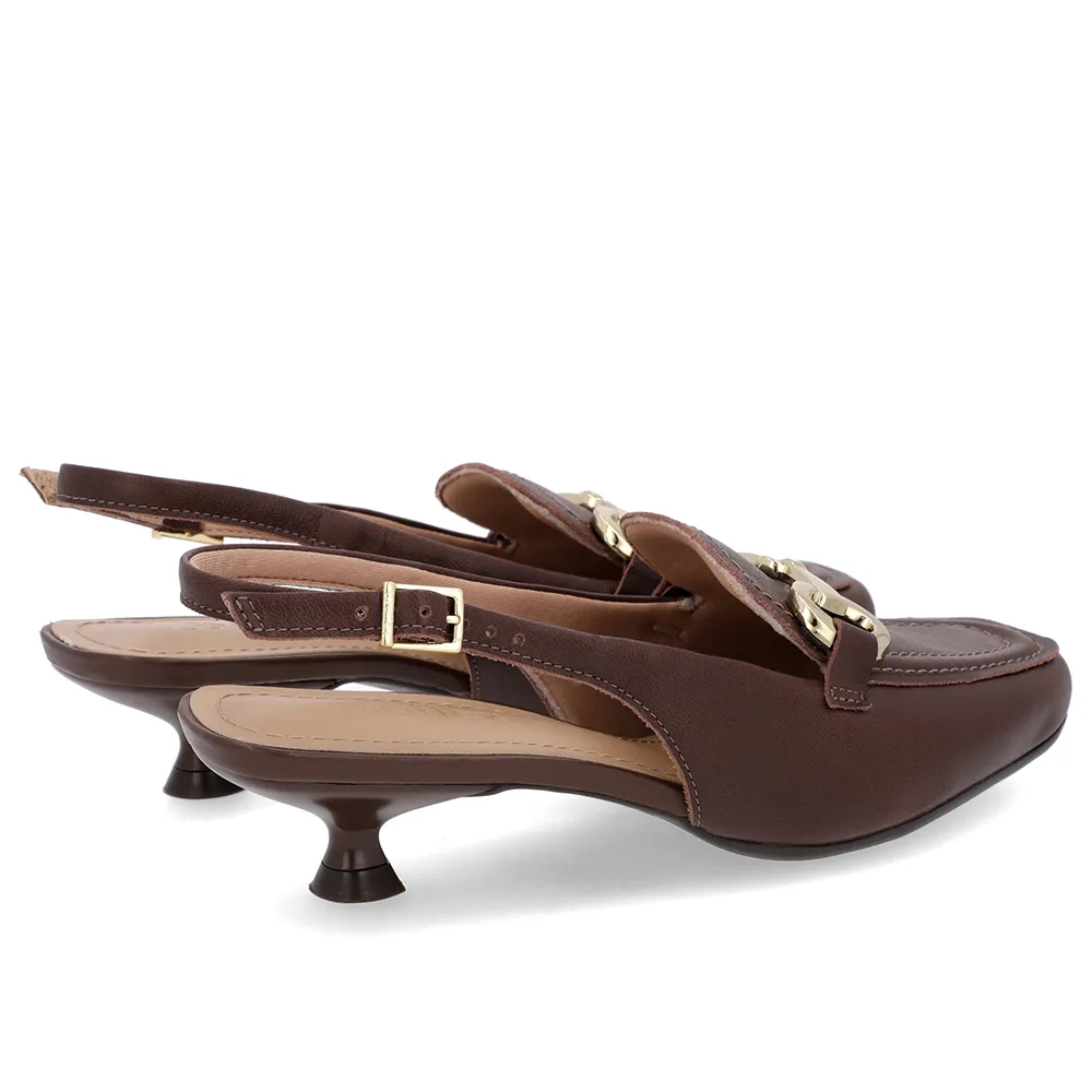 Slingback Marrom Feminino Couro Bridão Tira Calcanhar Elegante