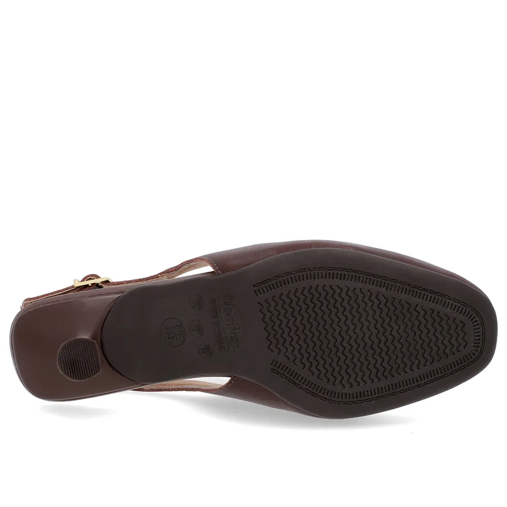 Slingback Marrom Feminino Couro Bridão Tira Calcanhar Elegante