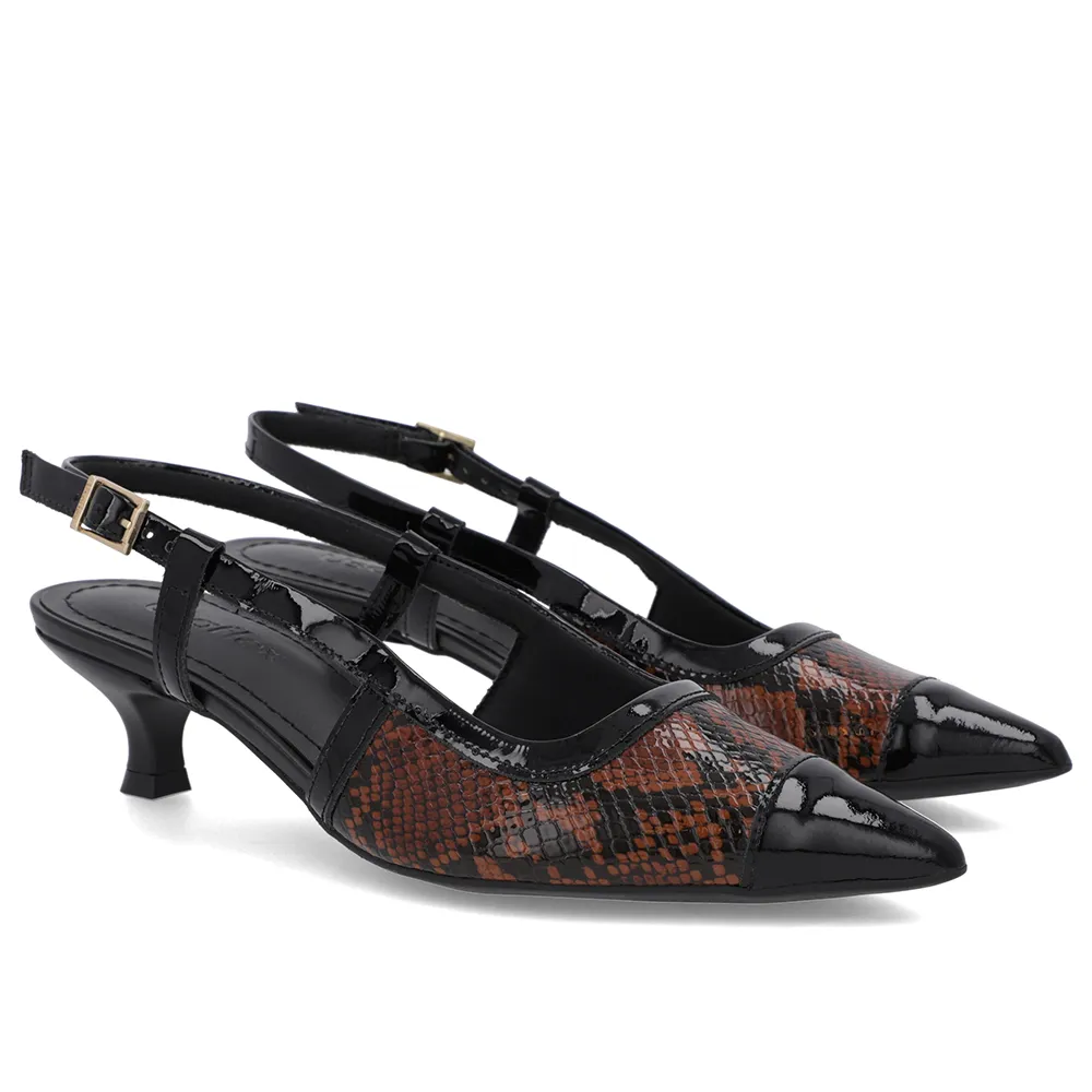 Slingback de Couro Animal Print Salto Kitten Elegante e Confortável
