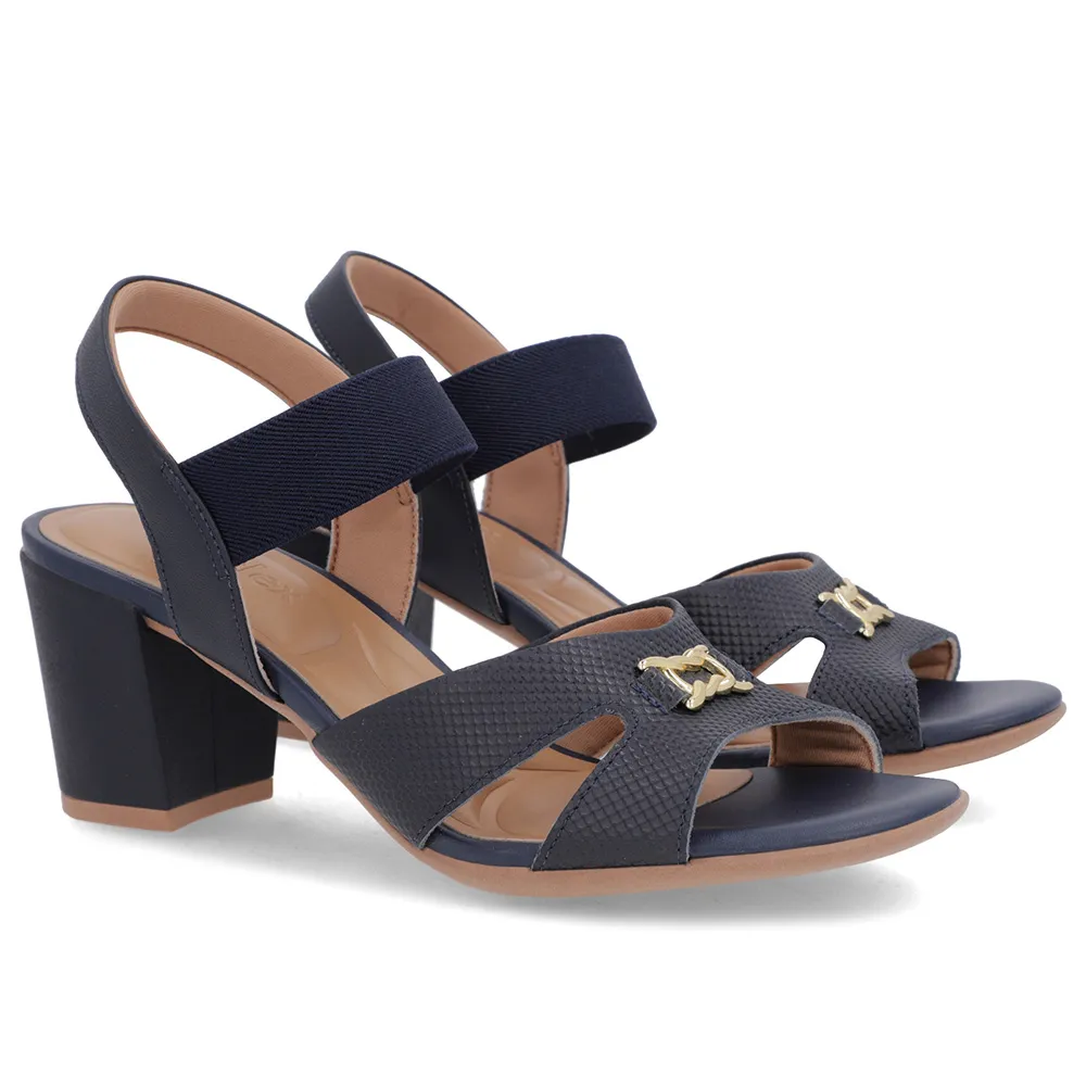 Sandália Feminina Couro Azul com Tiras Elásticas Confortáveis