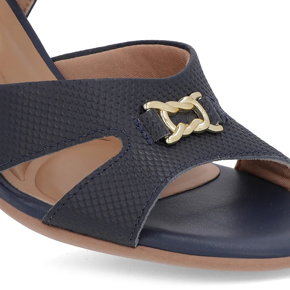 Sandália Feminina Couro Azul com Tiras Elásticas Confortáveis