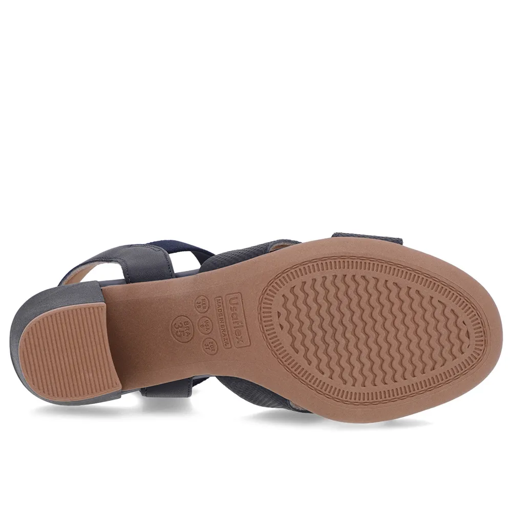 Sandália Feminina Couro Azul com Tiras Elásticas Confortáveis