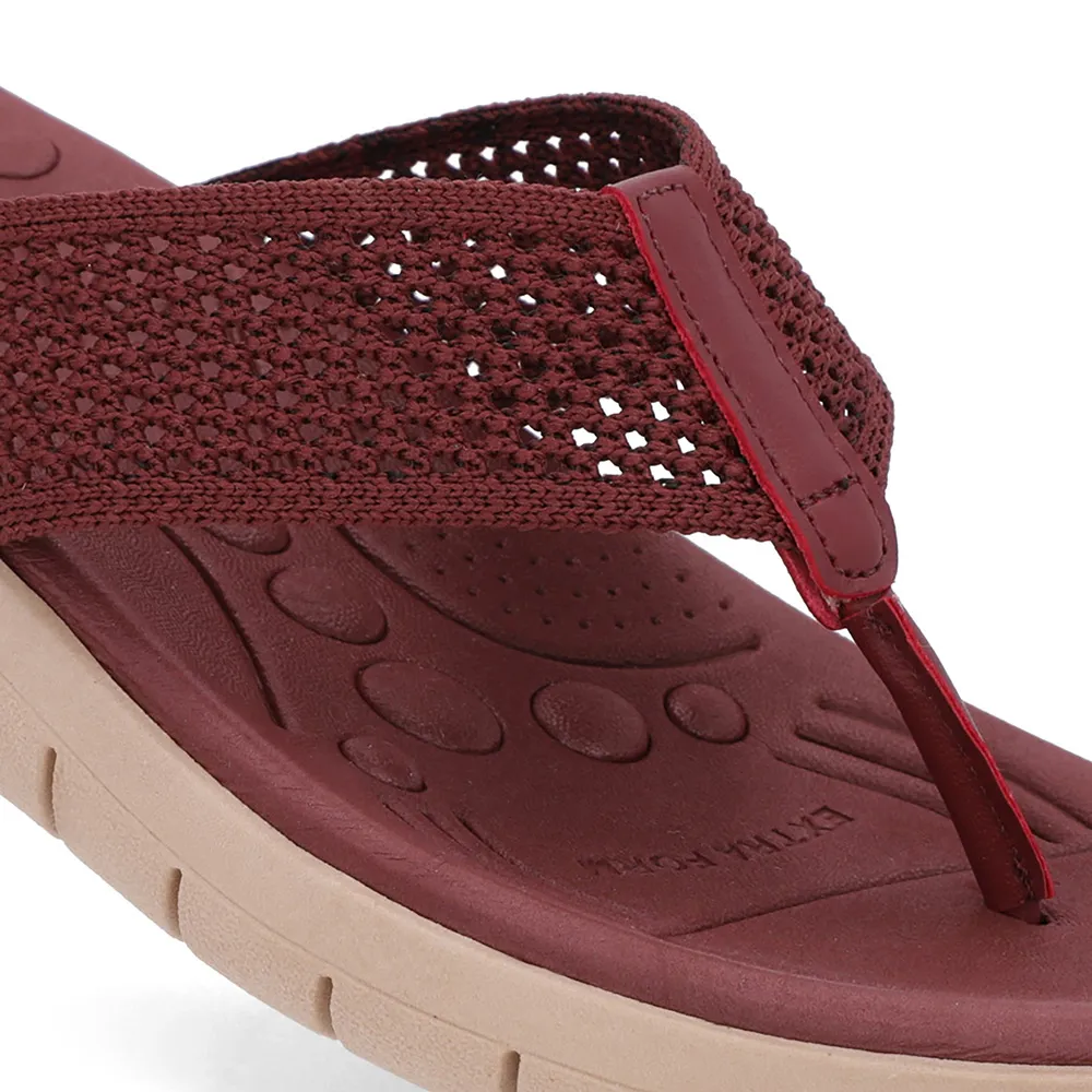 Chinelo Salto Rasteiro Tricot Vermelho Confortável Elegante Casual Feminino