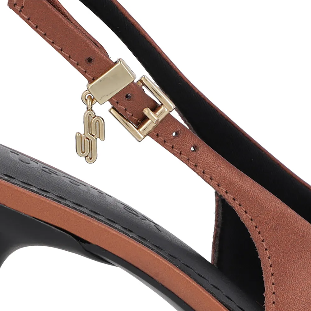 Slingback Cobre Couro Semiaberto Salto Kitten Confortável Elegante