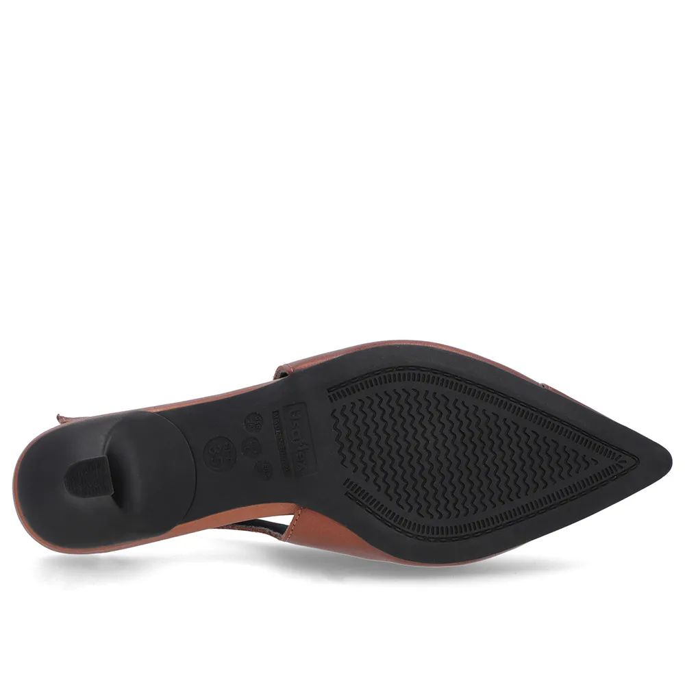 Slingback Cobre Couro Semiaberto Salto Kitten Confortável Elegante
