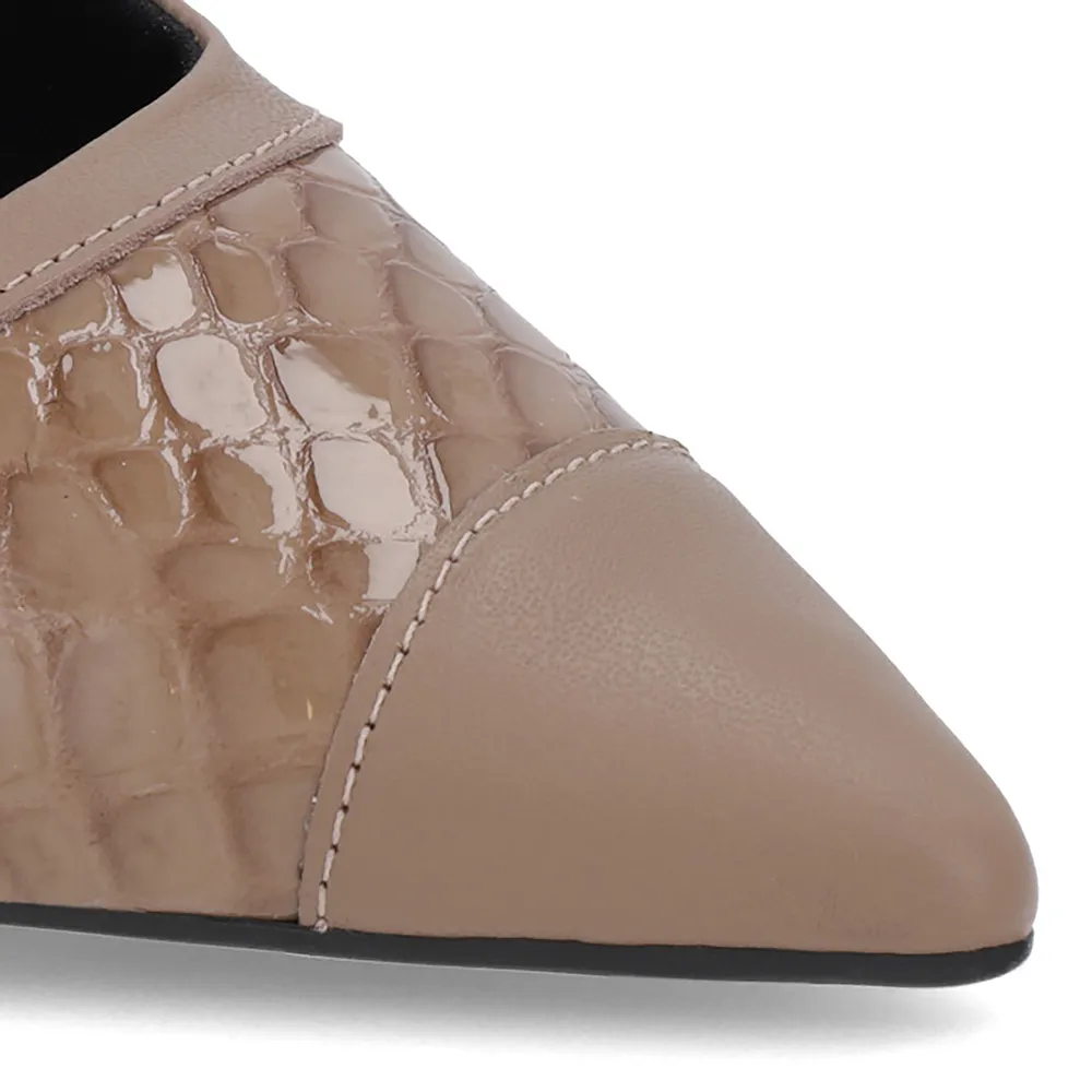 Slingback Marrom Salto Kitten Couro Croco Elegante Confortável Feminino