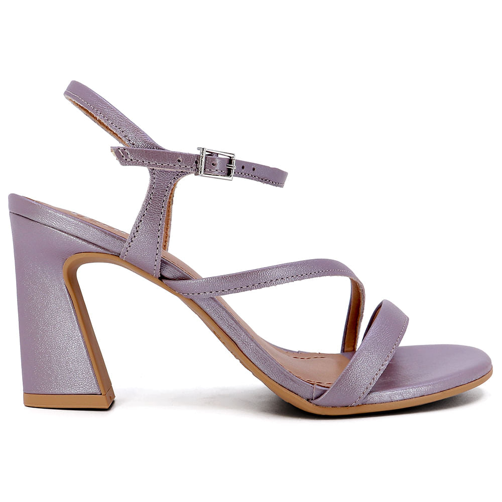 Sandália Salto Alto Feminina Couro Roxo Perolada Confortável Elegante