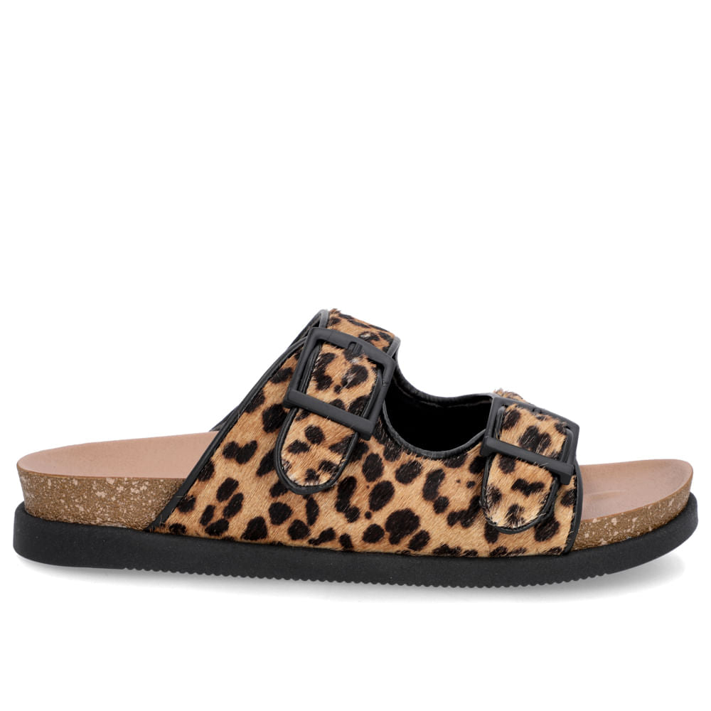 Tamanco Slide Feminino Couro Pelo Leopardo Memória Permanente Confortável