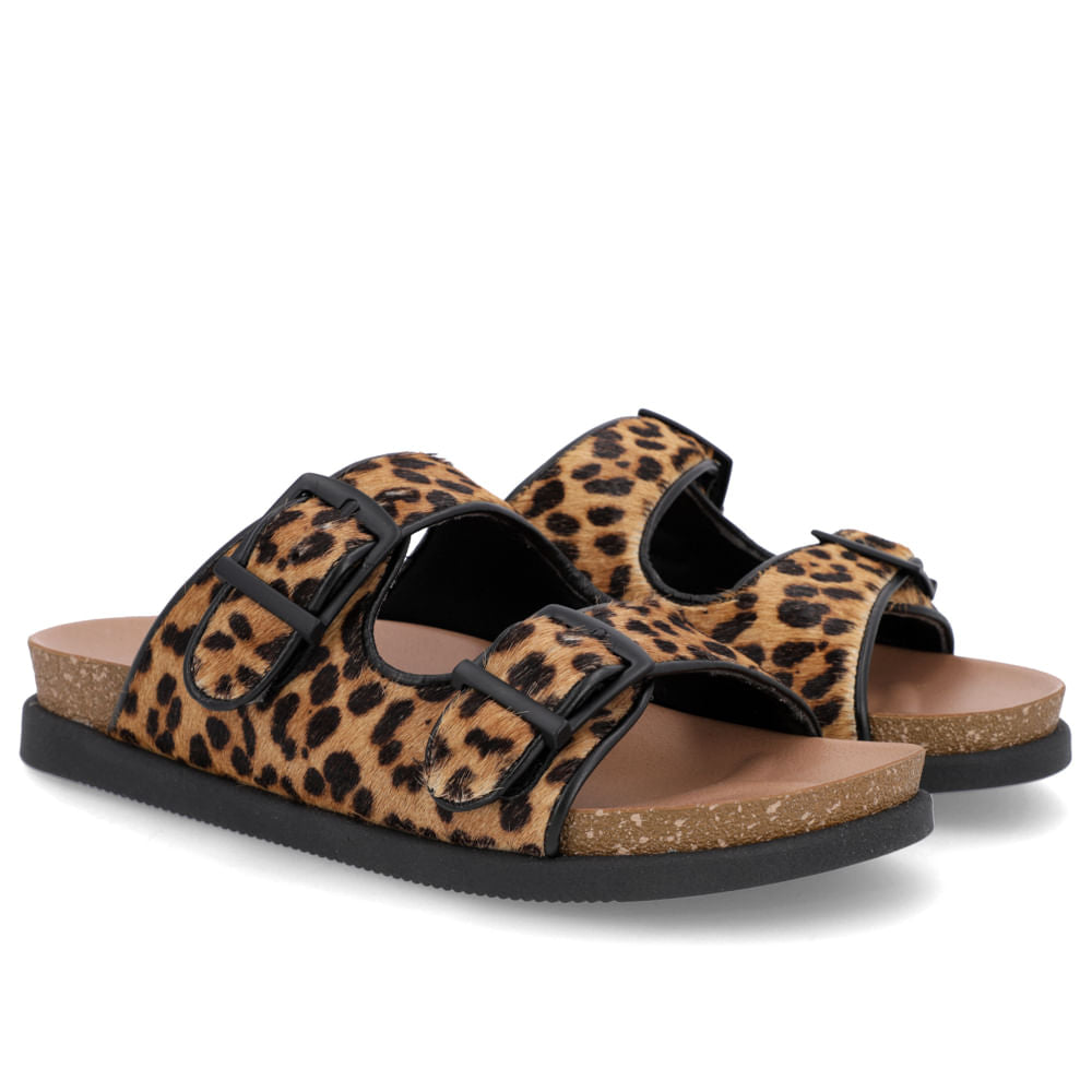 Tamanco Slide Feminino Couro Pelo Leopardo Memória Permanente Confortável