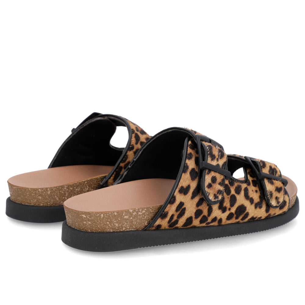 Tamanco Slide Feminino Couro Pelo Leopardo Memória Permanente Confortável