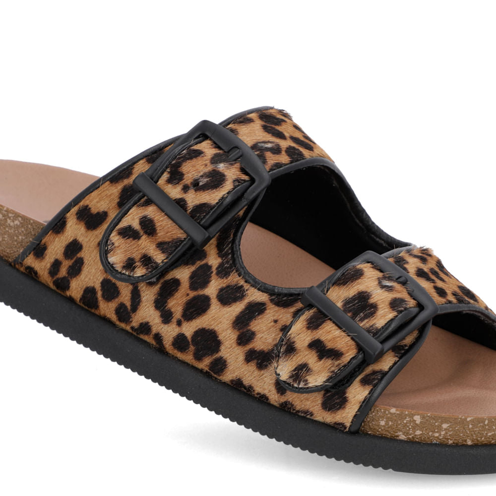 Tamanco Slide Feminino Couro Pelo Leopardo Memória Permanente Confortável
