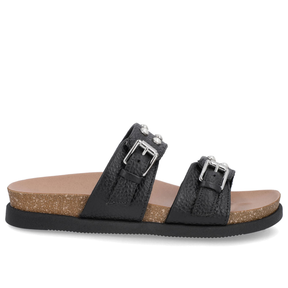 Slide Birken Preto Couro Com Memória Permanente e Fivela Ajustável