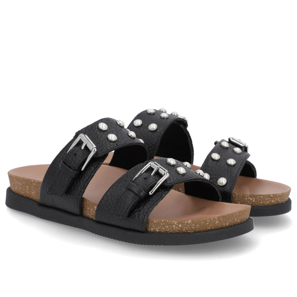 Slide Birken Preto Couro Com Memória Permanente e Fivela Ajustável