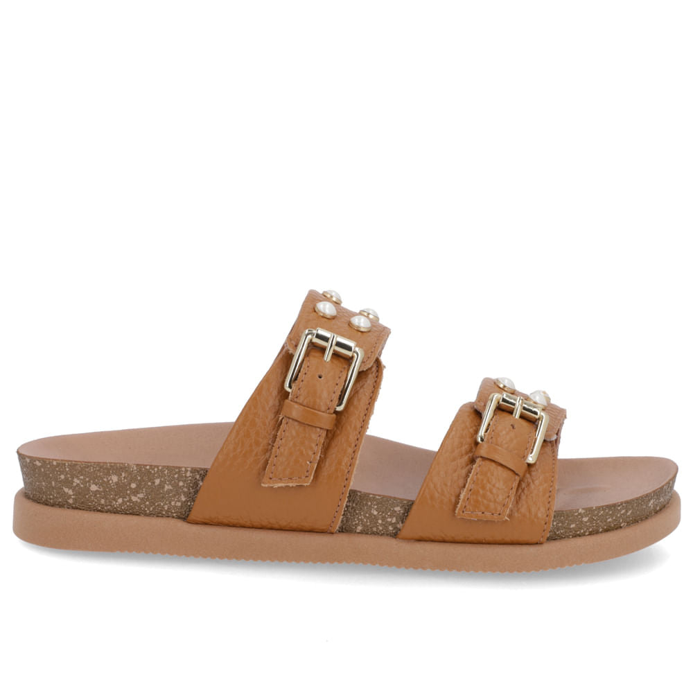 Slide Birken Marrom Couro Relax Com Fivela e Enfeite Elegante