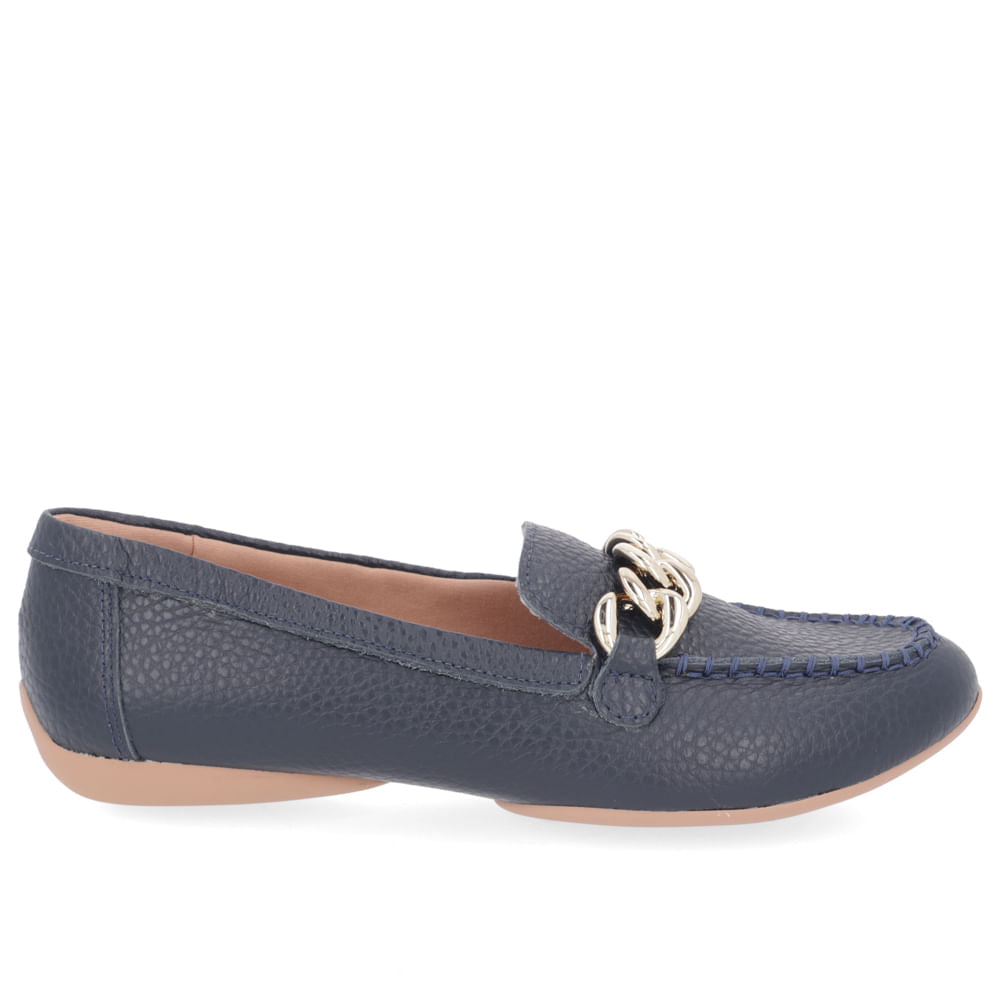 Mocassim Azul Couro Relax Catalano Enfeite Corrente Conforto