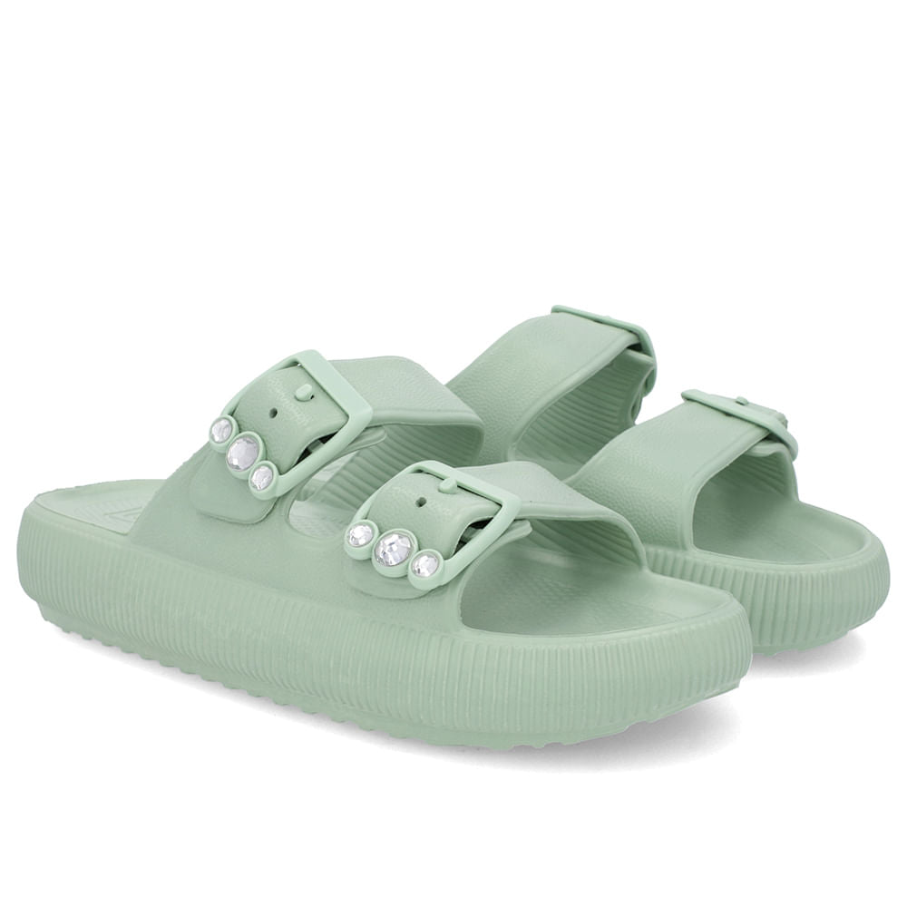 Slide Plataforma Verde Menta EVA Tiras Largas Fivela Strass