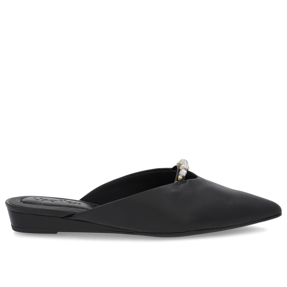 Mule Preto Bico Fino Couro Vegetal Salto Anabela Conforto Gel