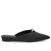 Mule Preto Bico Fino Couro Vegetal Salto Anabela Conforto Gel