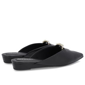 Mule Preto Bico Fino Couro Vegetal Salto Anabela Conforto Gel