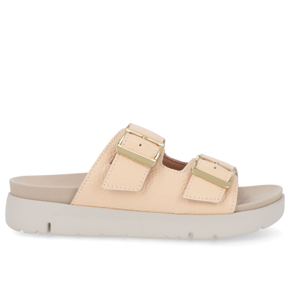 Slide Birken Couro Laranja Claro Conforto Solado EVA Macio