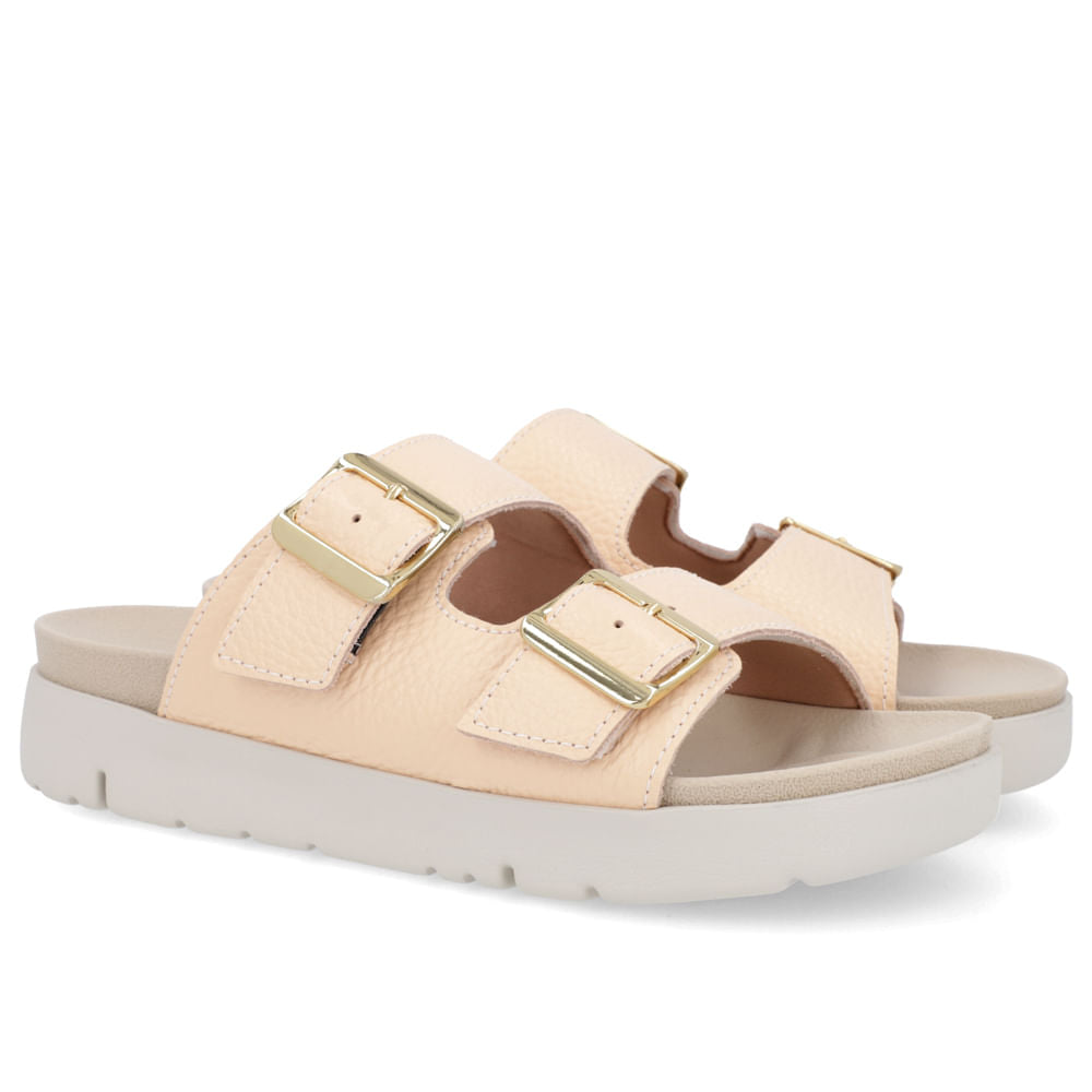 Slide Birken Couro Laranja Claro Conforto Solado EVA Macio
