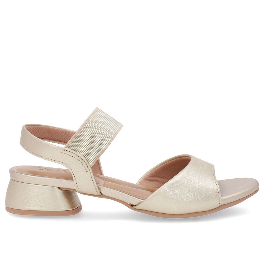 Sandália Básica em Couro Soft Ouro Light com Detalhe Elástico