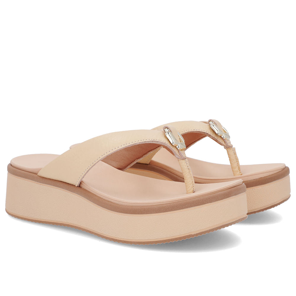 Chinelo Plataforma Couro Pêssego Conforto Sola+ Amortecimento