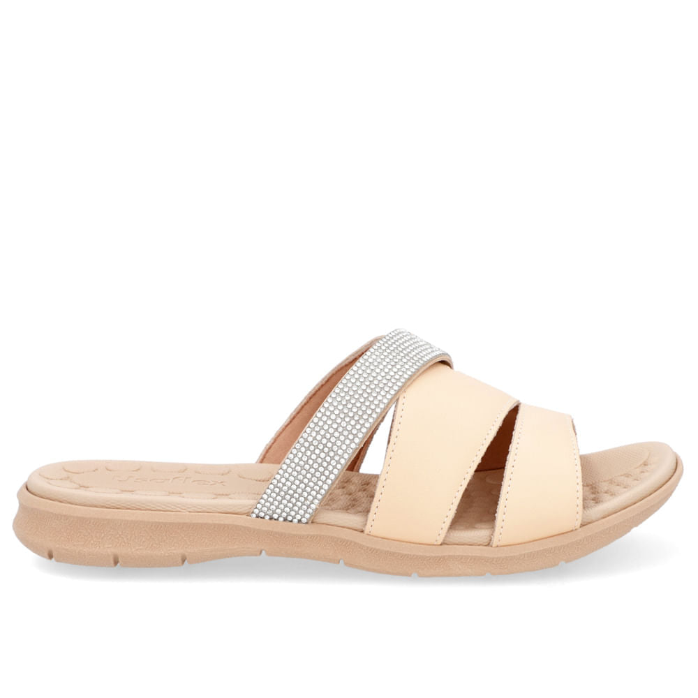 Slide Laranja Feminino Couro Napa Tiras Strass Palmilha Massageadora