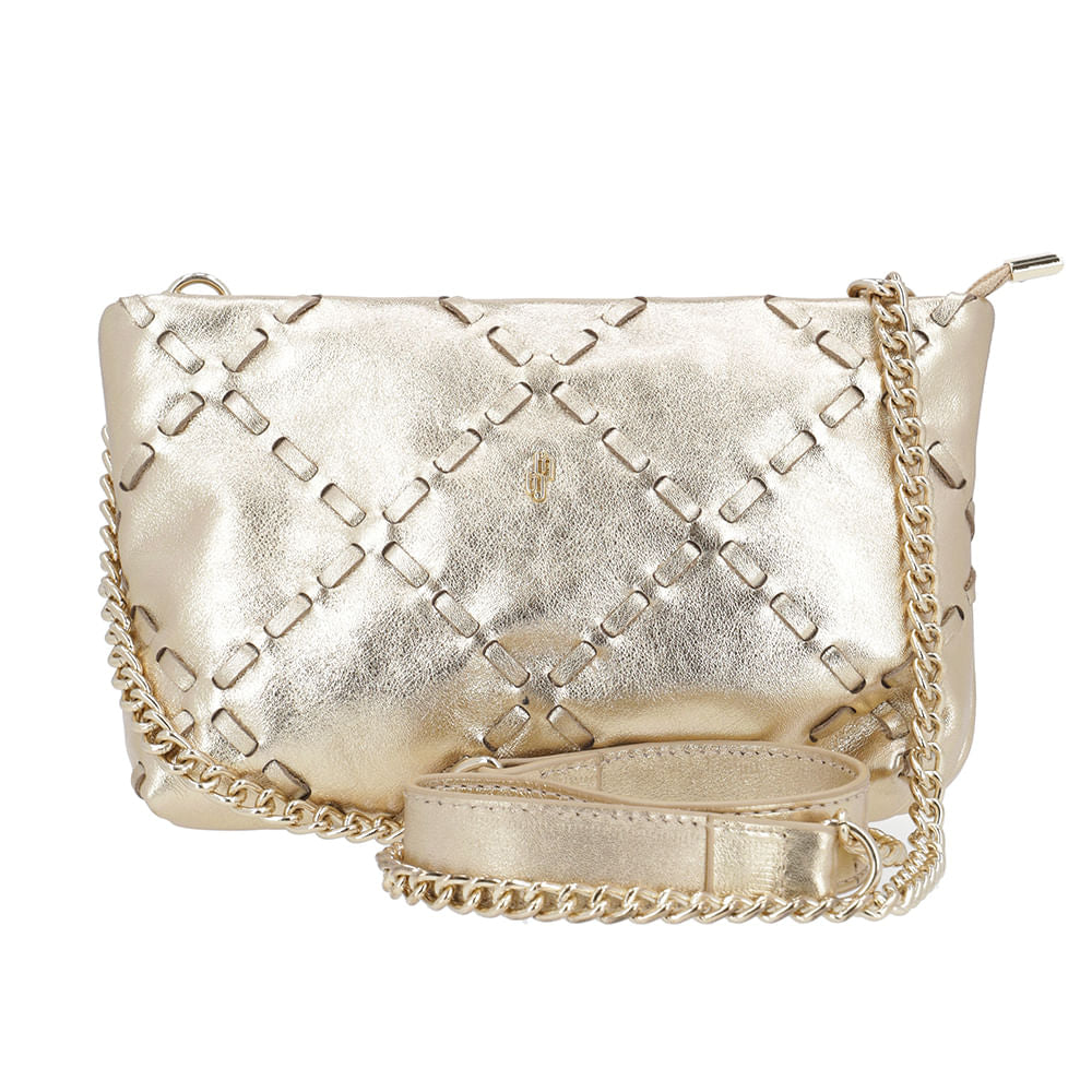 Bolsa Tiracolo Couro Metalizado Ouro Light Comfy Trançado Moderno