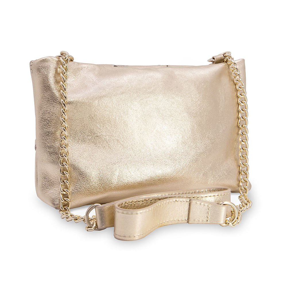 Bolsa Tiracolo Couro Metalizado Ouro Light Comfy Trançado Moderno