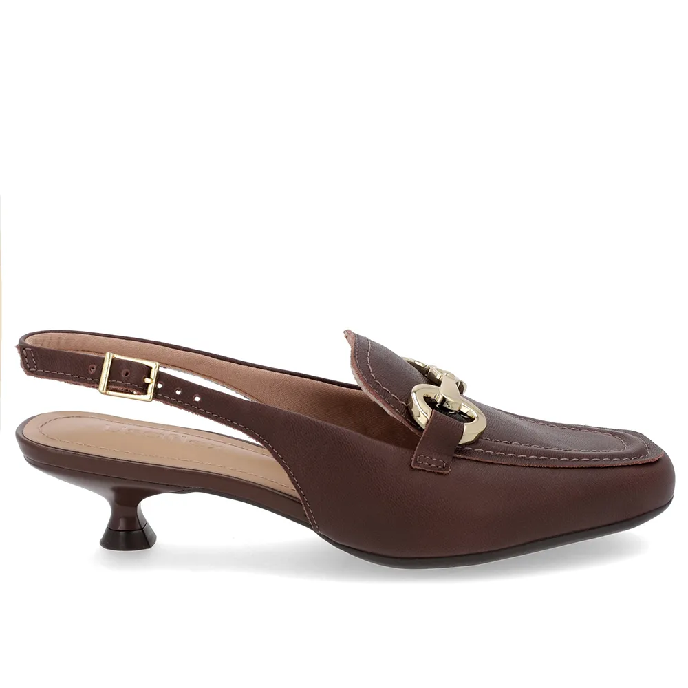 Slingback Marrom Feminino Couro Bridão Tira Calcanhar Elegante