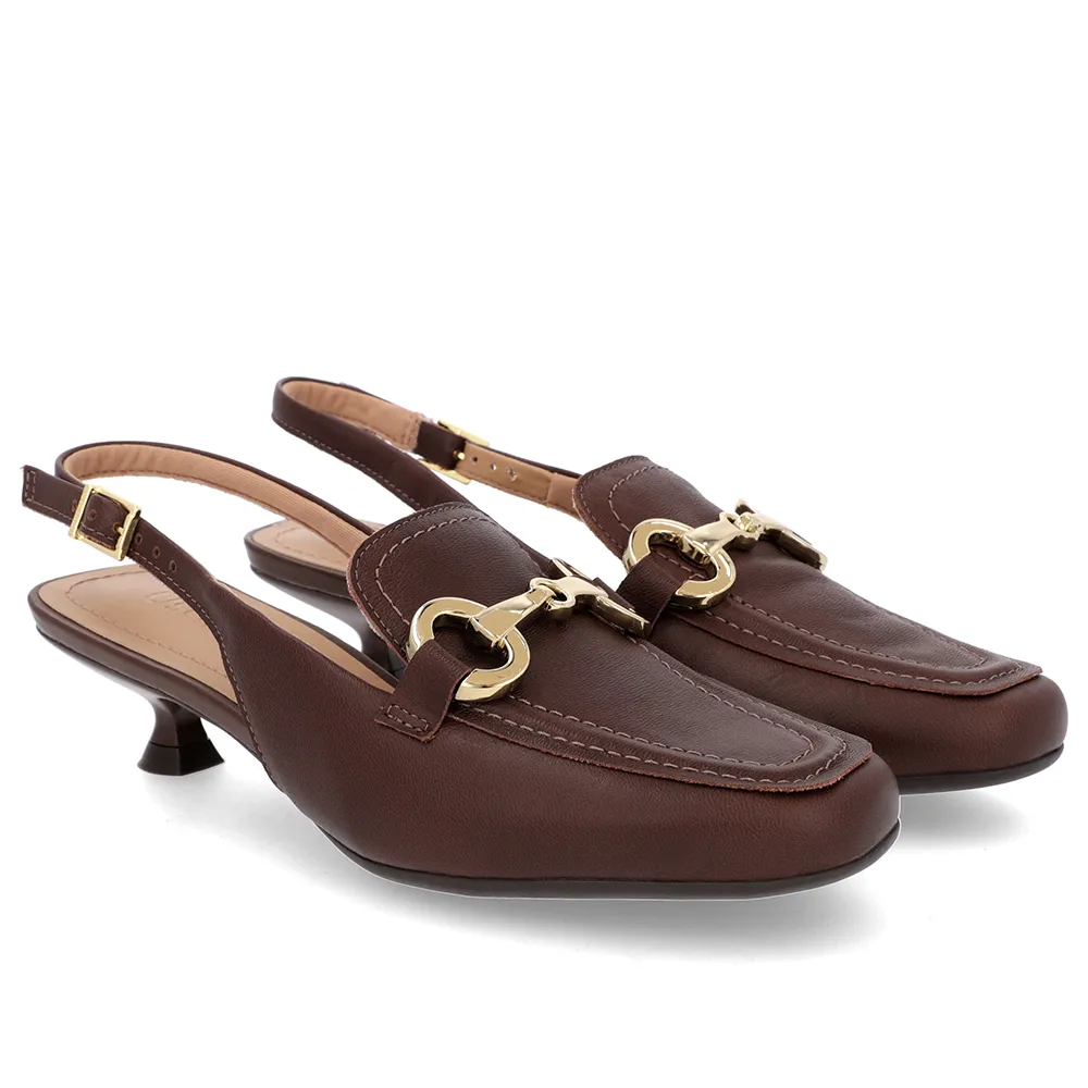 Slingback Marrom Feminino Couro Bridão Tira Calcanhar Elegante