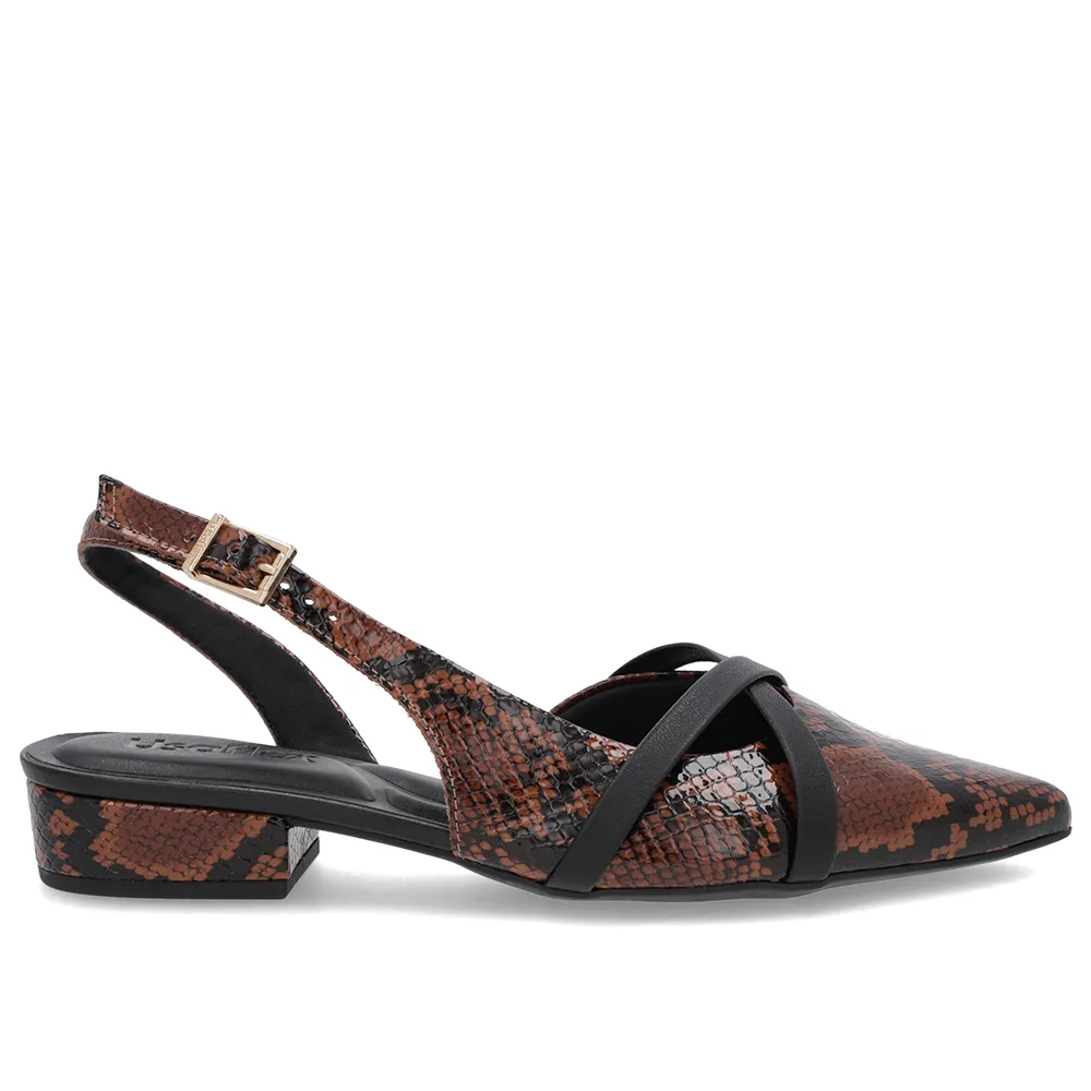 Slingback Semi Aberto Estampa Animal Couro Verdadeiro Feminino