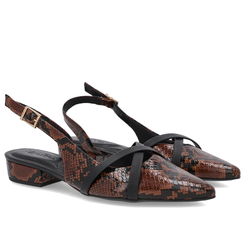 Slingback Semi Aberto Estampa Animal Couro Verdadeiro Feminino