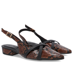 Slingback Semi Aberto Estampa Animal Couro Verdadeiro Feminino