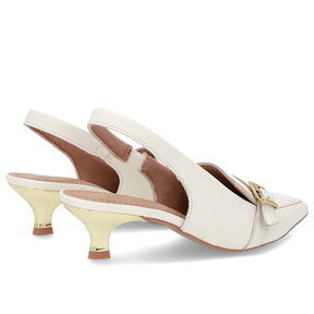 Slingback Branco Marfim Feminino Couro Tira Ajustável Confortável Elegante