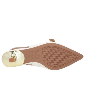 Slingback Branco Marfim Feminino Couro Tira Ajustável Confortável Elegante