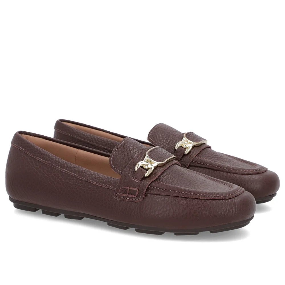 Loafer Marrom Couro Textura Bridão Confortável Estilo Casual Elegante Masculino