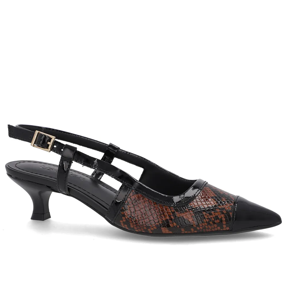 Slingback de Couro Animal Print Salto Kitten Elegante e Confortável