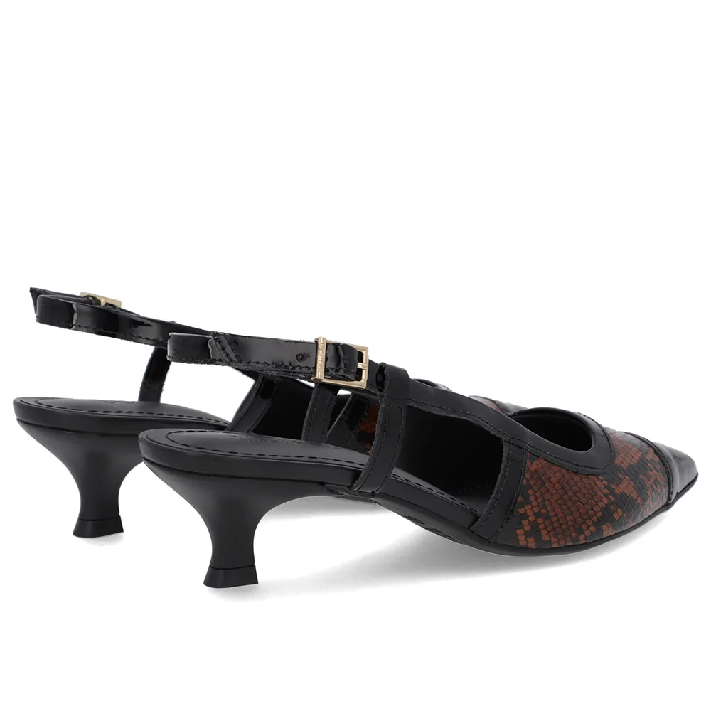 Slingback de Couro Animal Print Salto Kitten Elegante e Confortável