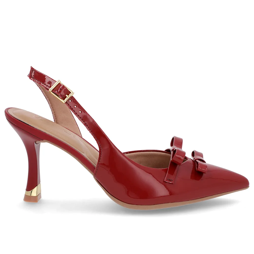 Slingback Vermelho Laço Verniz Elegante Feminino Confortável