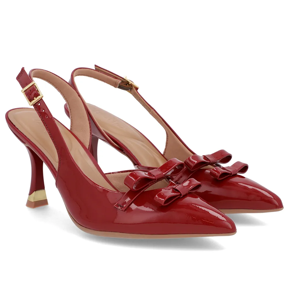 Slingback Vermelho Laço Verniz Elegante Feminino Confortável