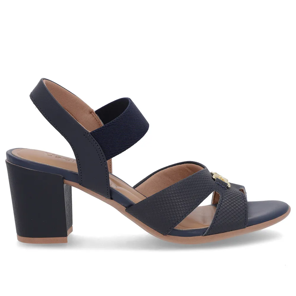 Sandália Feminina Couro Azul com Tiras Elásticas Confortáveis