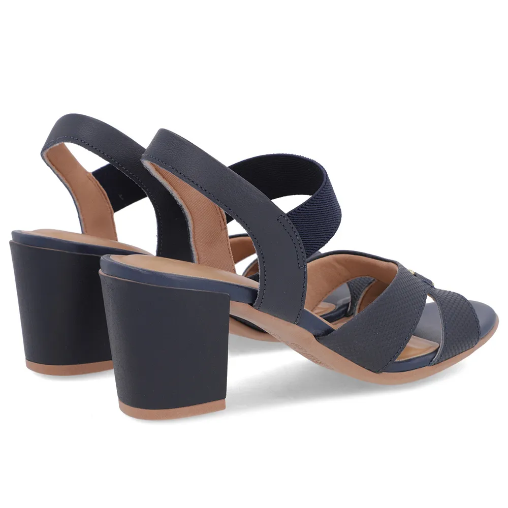 Sandália Feminina Couro Azul com Tiras Elásticas Confortáveis