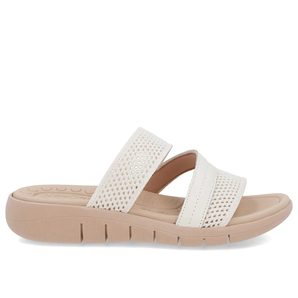 Tamanco Sem Salto Confortável Tricot Branco Marfim Leve Feminino